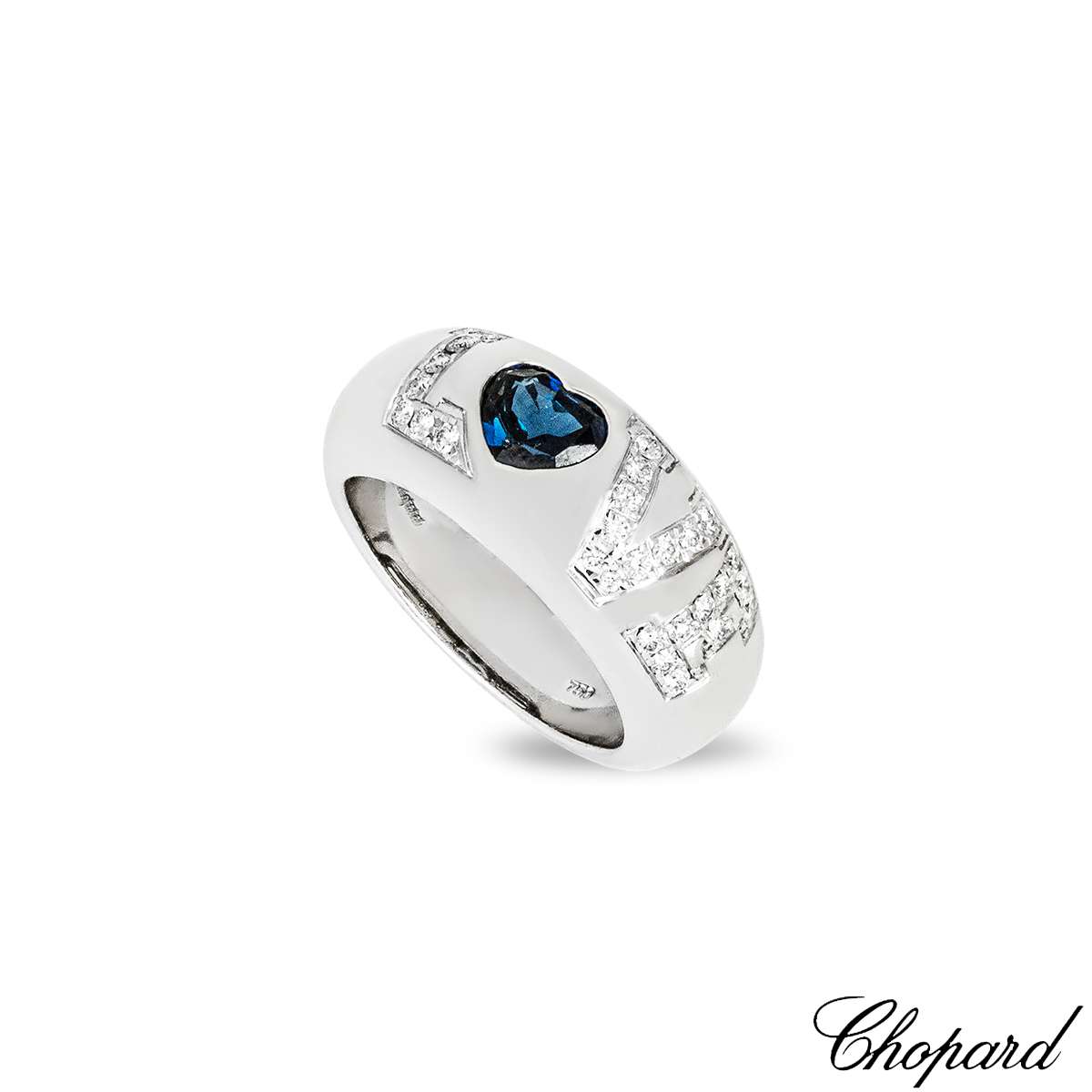 Chopard White Gold Happy Diamonds Sapphire Love Ring Size 51 82/2900/3